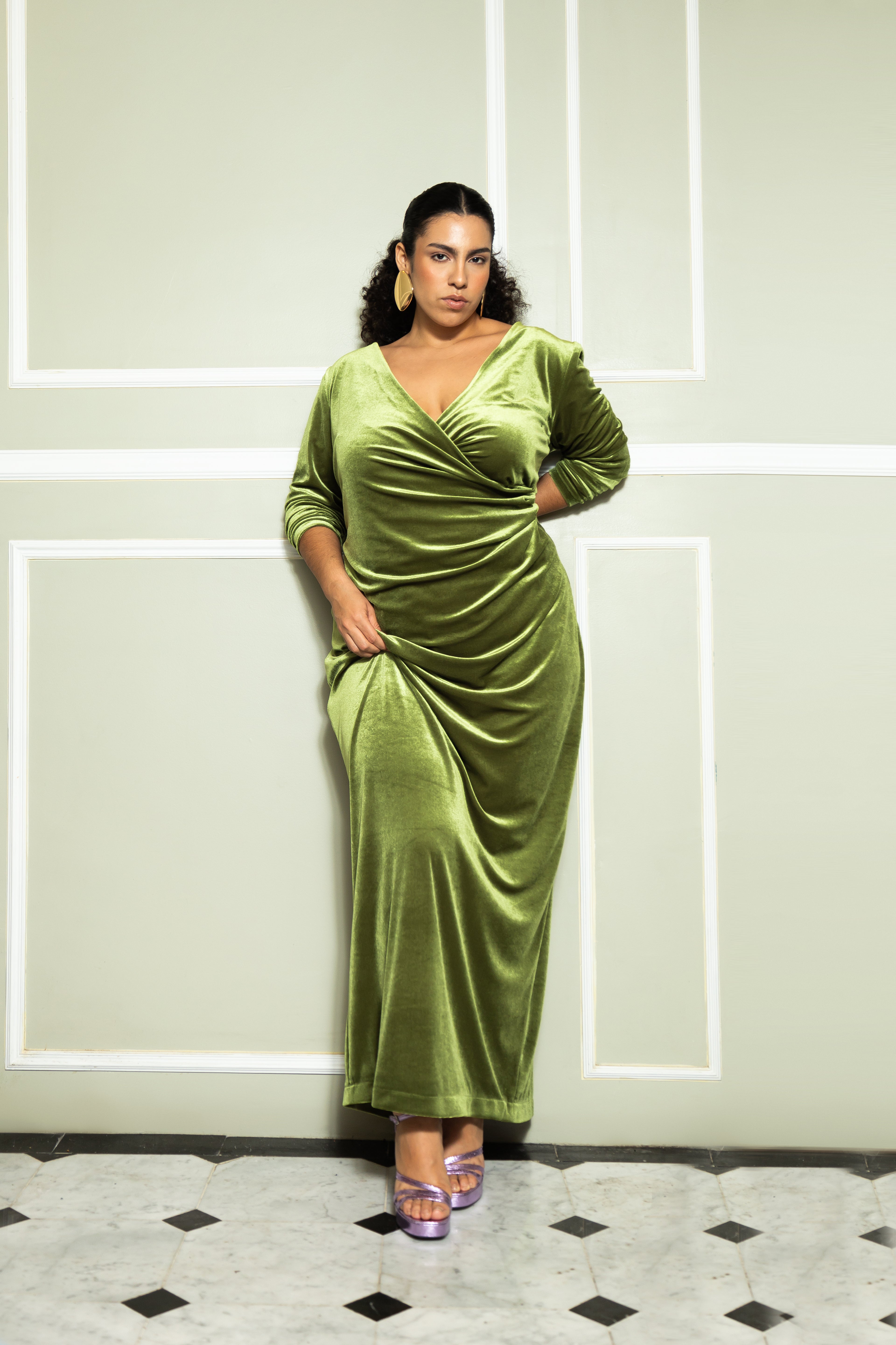 Vestido de terciopelo stretch con forro